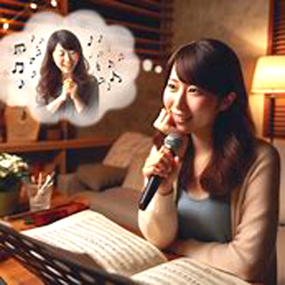 譜面を前に歌っているイメージトレーニング